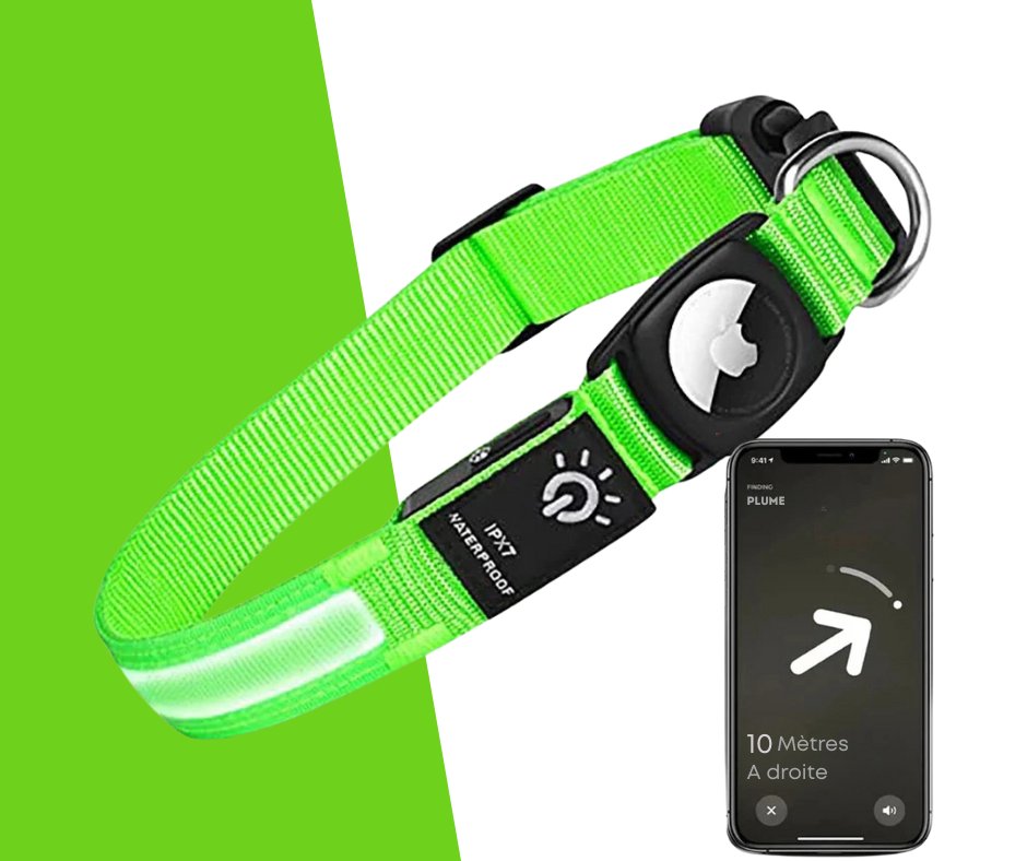 Airtag-Compatible Dog Collar – LED Light, Waterproof & GPS-Ready