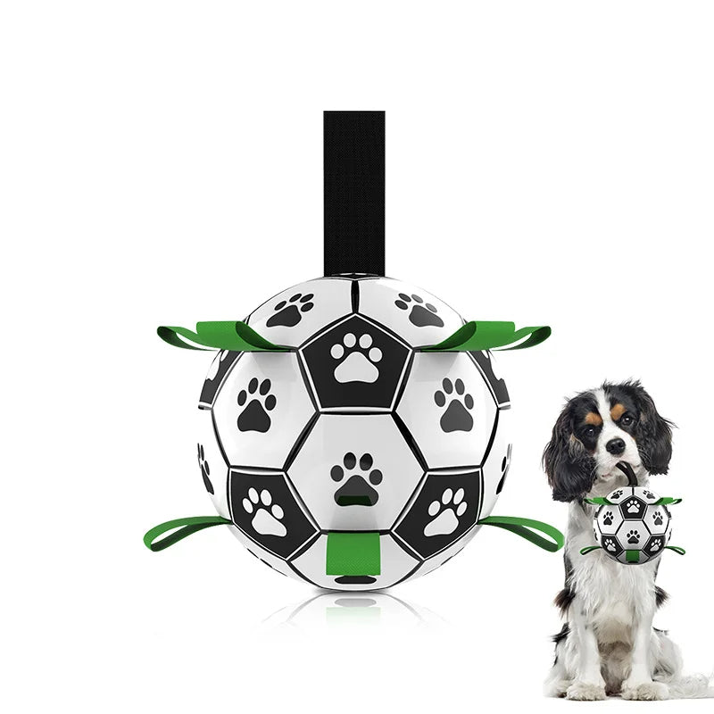 Interactive Dog Soccer Ball with Straps – Durable Fetch and Tug Toy