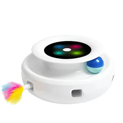 2-in-1 Rechargeable Electronic Cat Toy – Spinning Feather Teaser & Ball Track