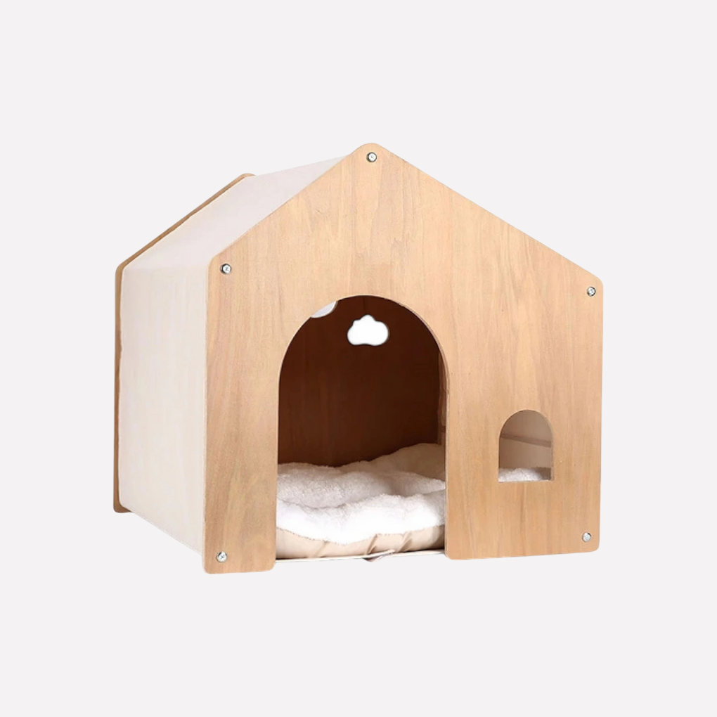 Natural Wood Kitty House & Warm Hideaway - Peties