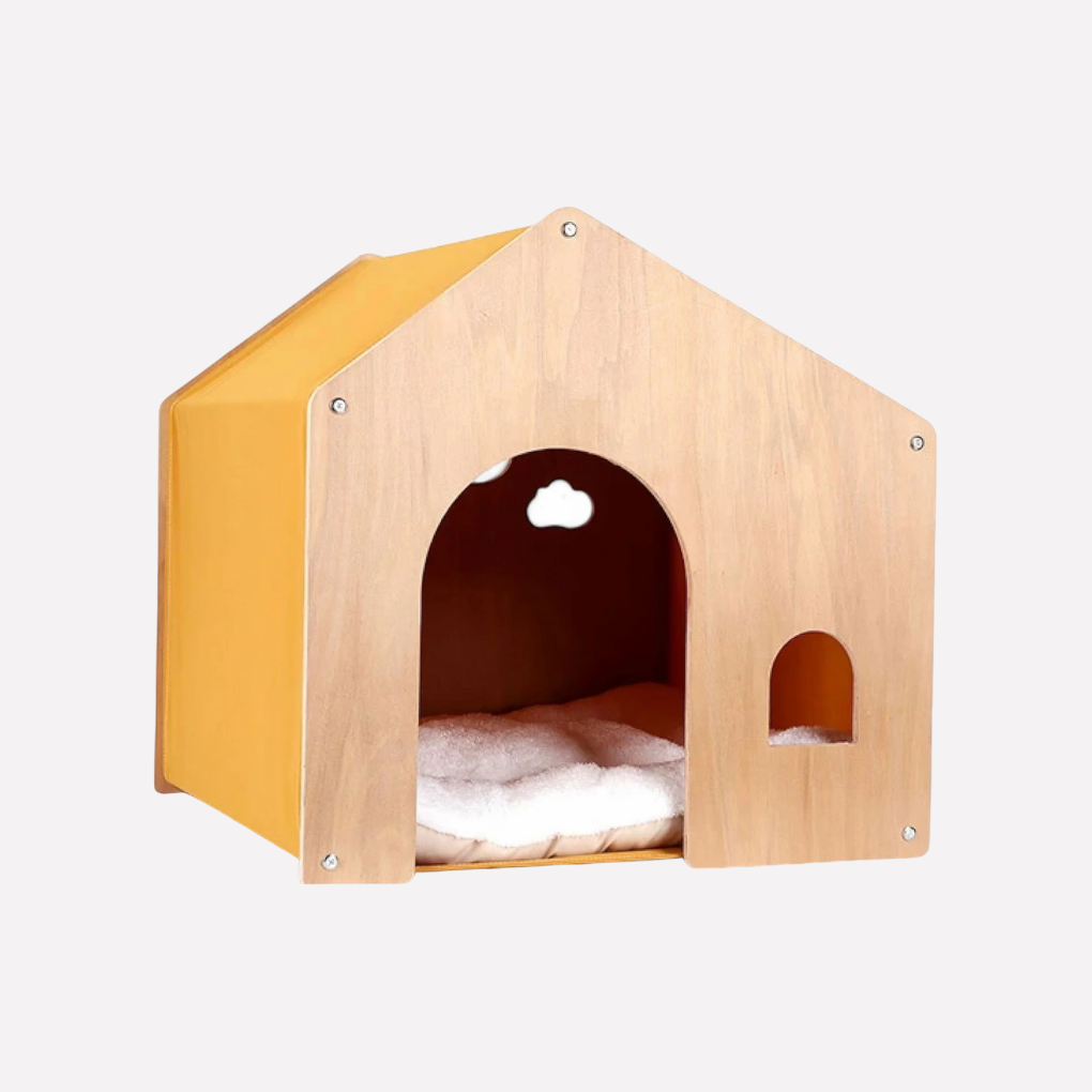 Natural Wood Kitty House & Warm Hideaway