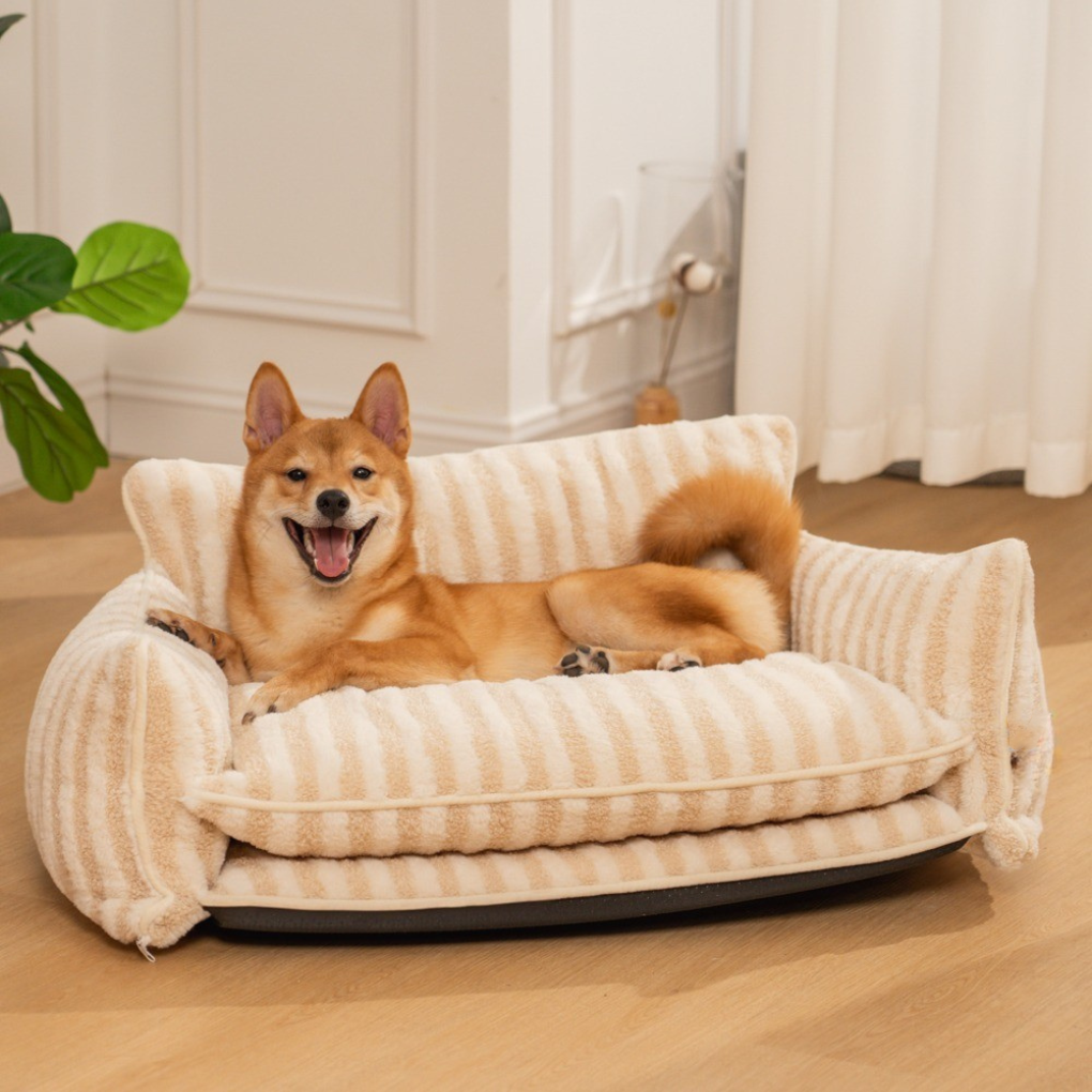 Plush Pet Double Layer Striped Couch Bed - Peties