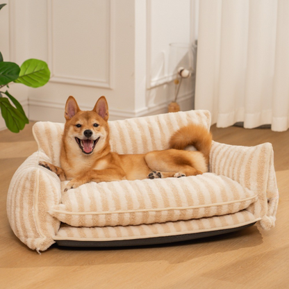 Plush Pet Double Layer Striped Couch Bed - Peties