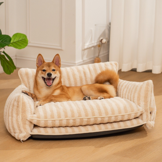 Plush Pet Double Layer Striped Couch Bed - Peties