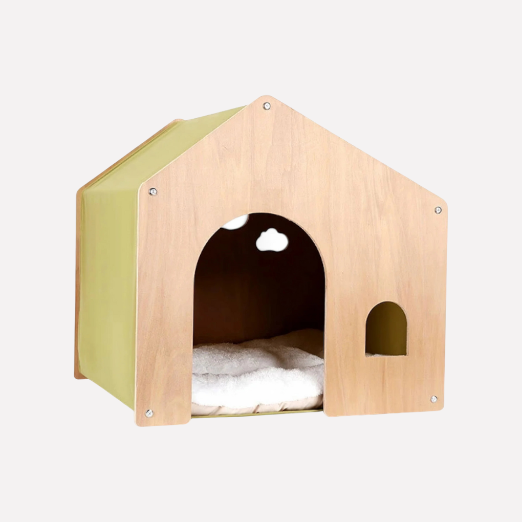 Natural Wood Kitty House & Warm Hideaway