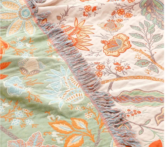 Vintage Blossom Fringe Throw Blanket - Peties