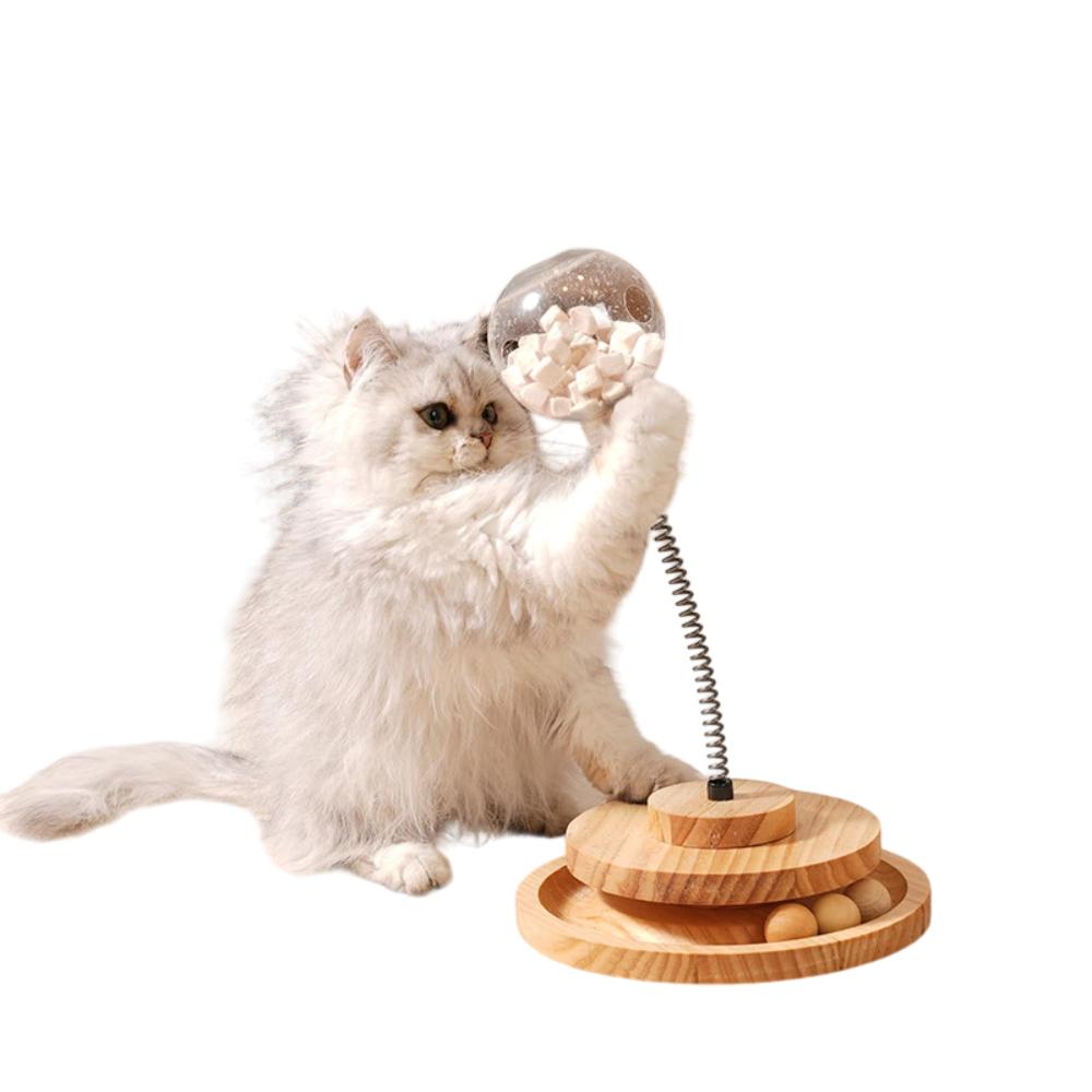 Wood Rotating Treat Ball Cat Interactive Toy