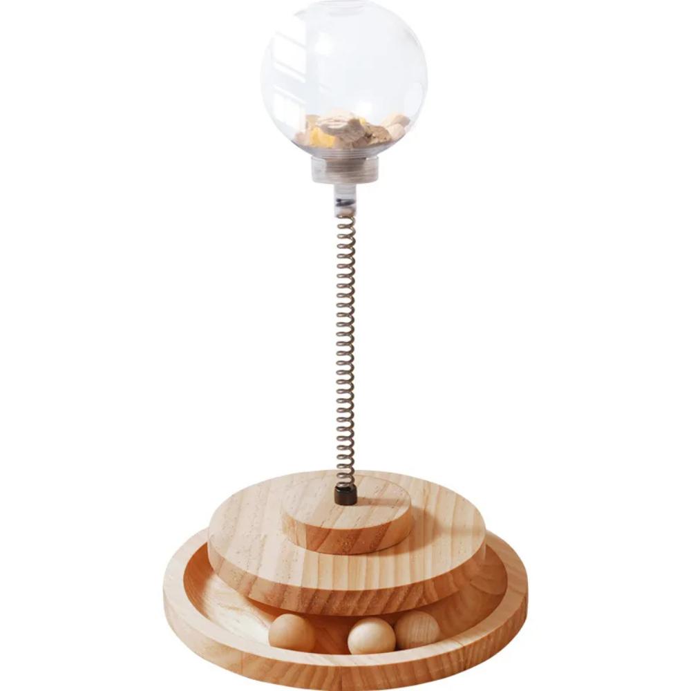 Wood Rotating Treat Ball Cat Interactive Toy