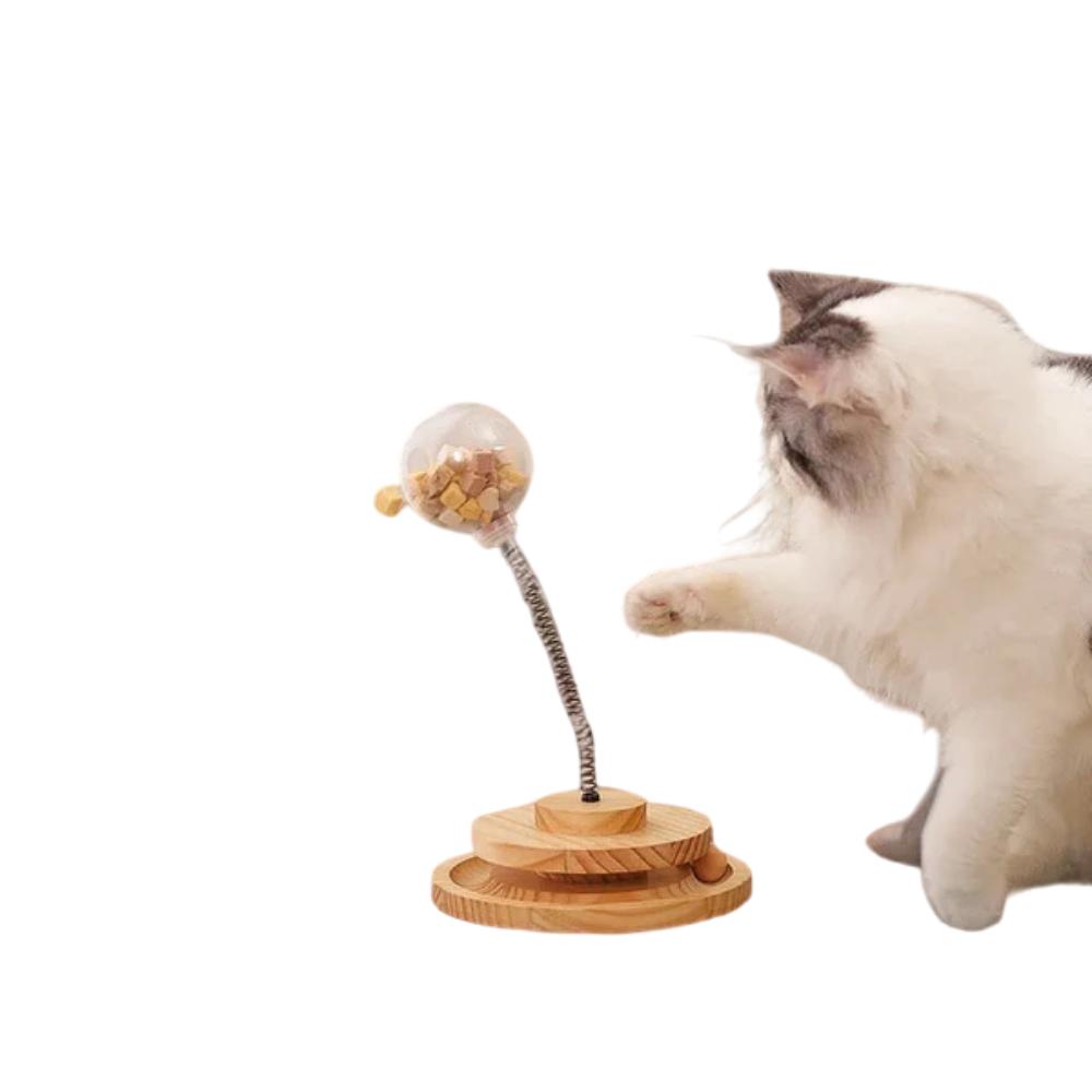 Wood Rotating Treat Ball Cat Interactive Toy