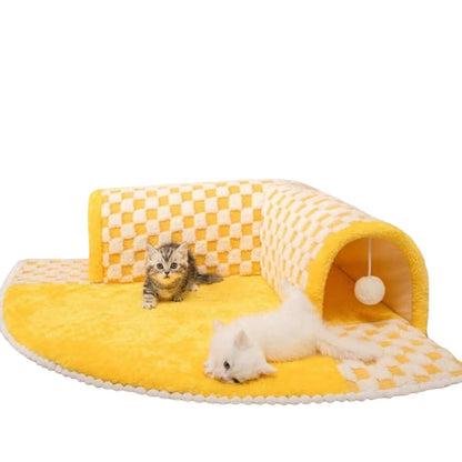 2-in-1 Checkered Cat Tunnel Bed - Cozy Play and Rest Haven