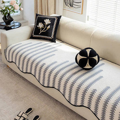 Soft Grey Plush Sofa Slipcover with Ruffled Trim