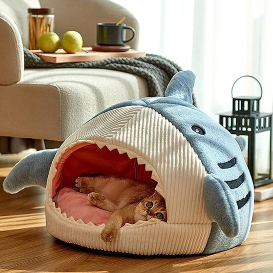 Shark Pet Bed – Warm Hideaway Cave for Kittens, Cats & Small Dogs