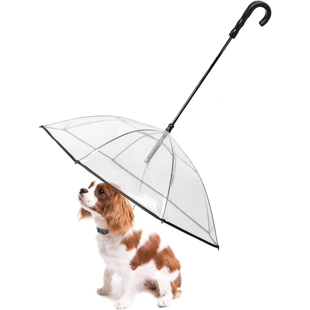 Transparent Dog Walking Umbrella with Leash – Keep Your Pet Dry in Style