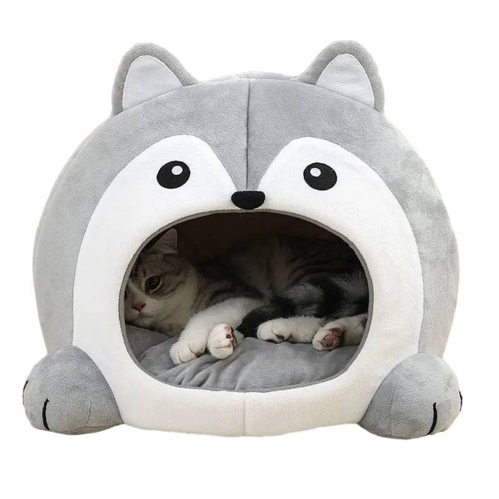 Cozy Wolf-Shaped Cat House - Soft Cat Bed