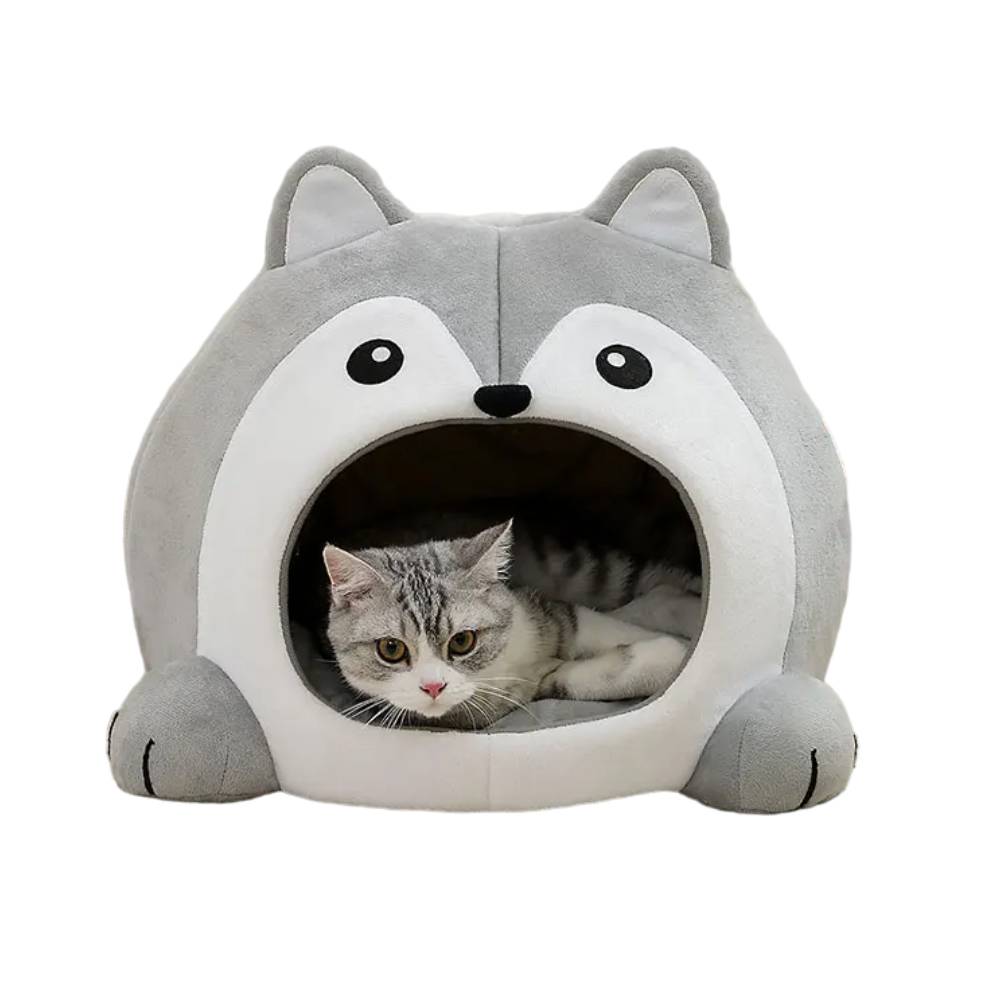 Cozy Wolf-Shaped Cat House - Soft Cat Bed