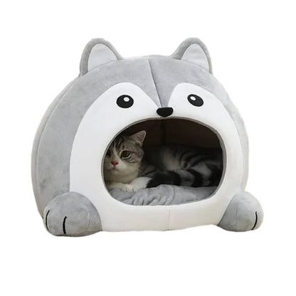 Cozy Wolf-Shaped Cat House - Soft Cat Bed