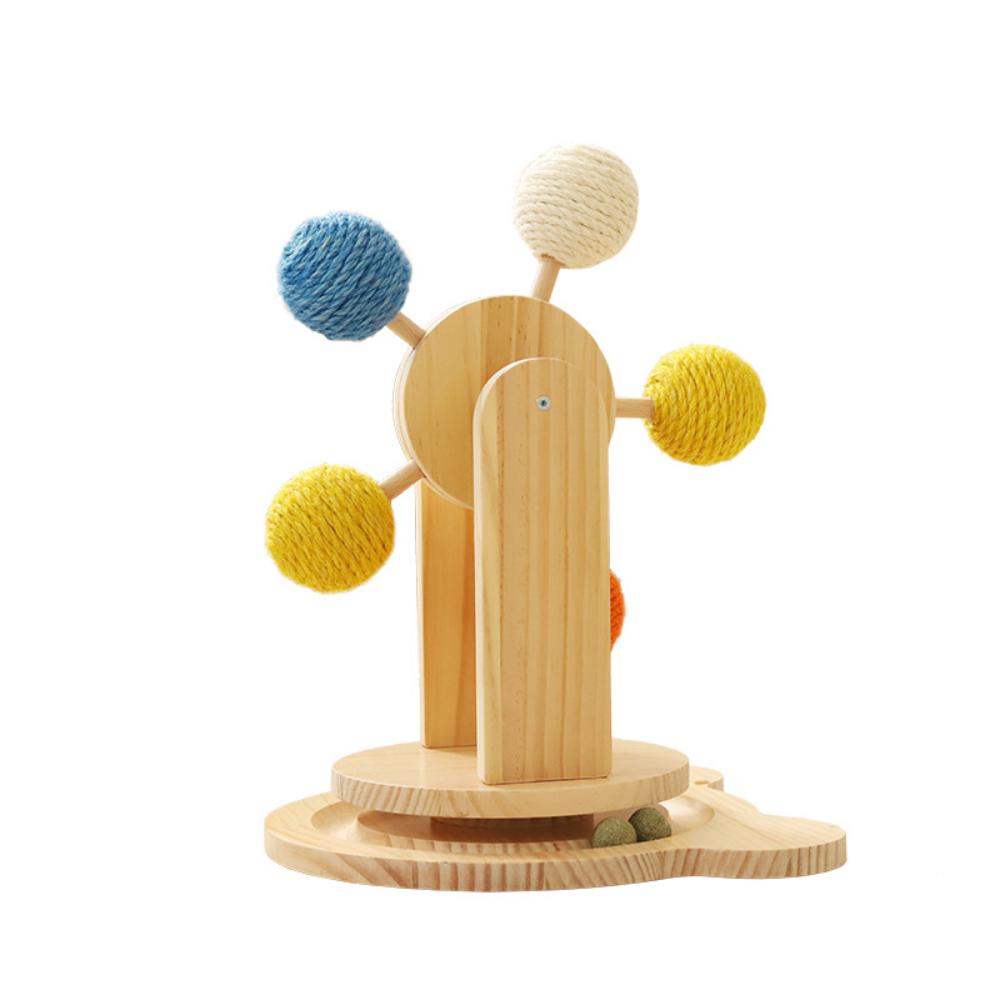 Solid Wood Turntable Cat Toy with Sisal Ball