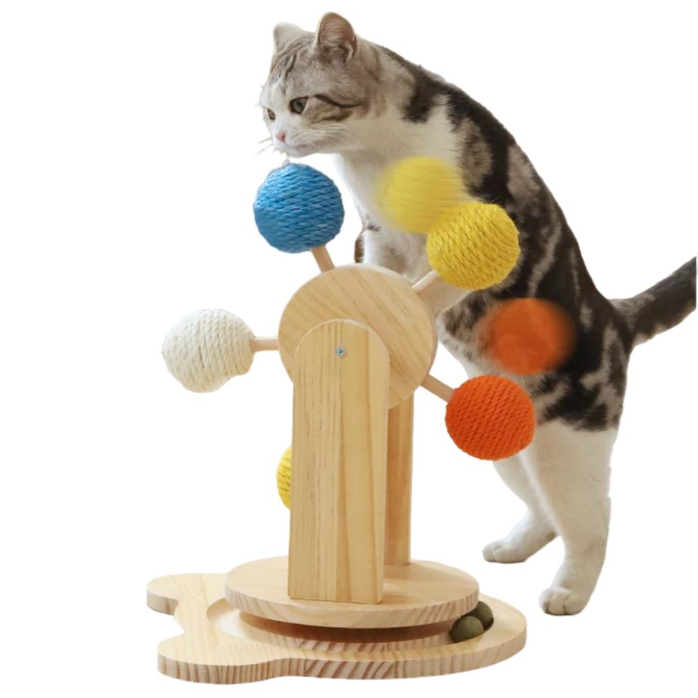 Solid Wood Turntable Cat Toy with Sisal Ball