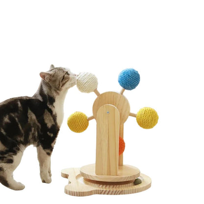 Solid Wood Turntable Cat Toy with Sisal Ball