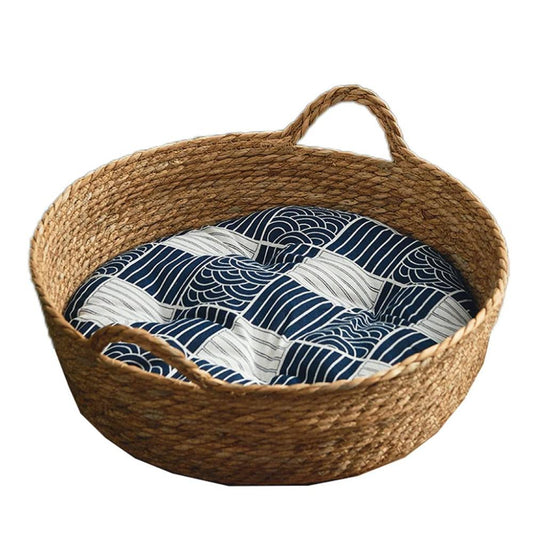 Rattan Woven Cat Nest Bed - Round Cat Bed