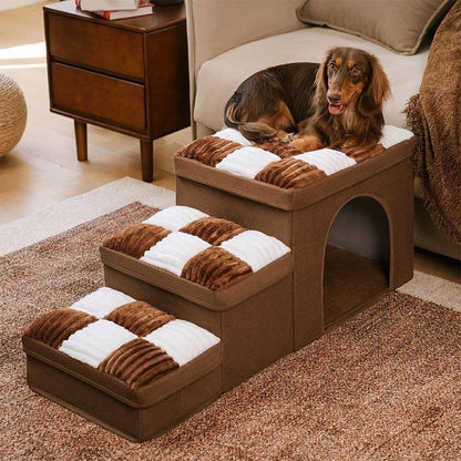 Wooden Pet Stairs with Storage and Hideaway - Peties