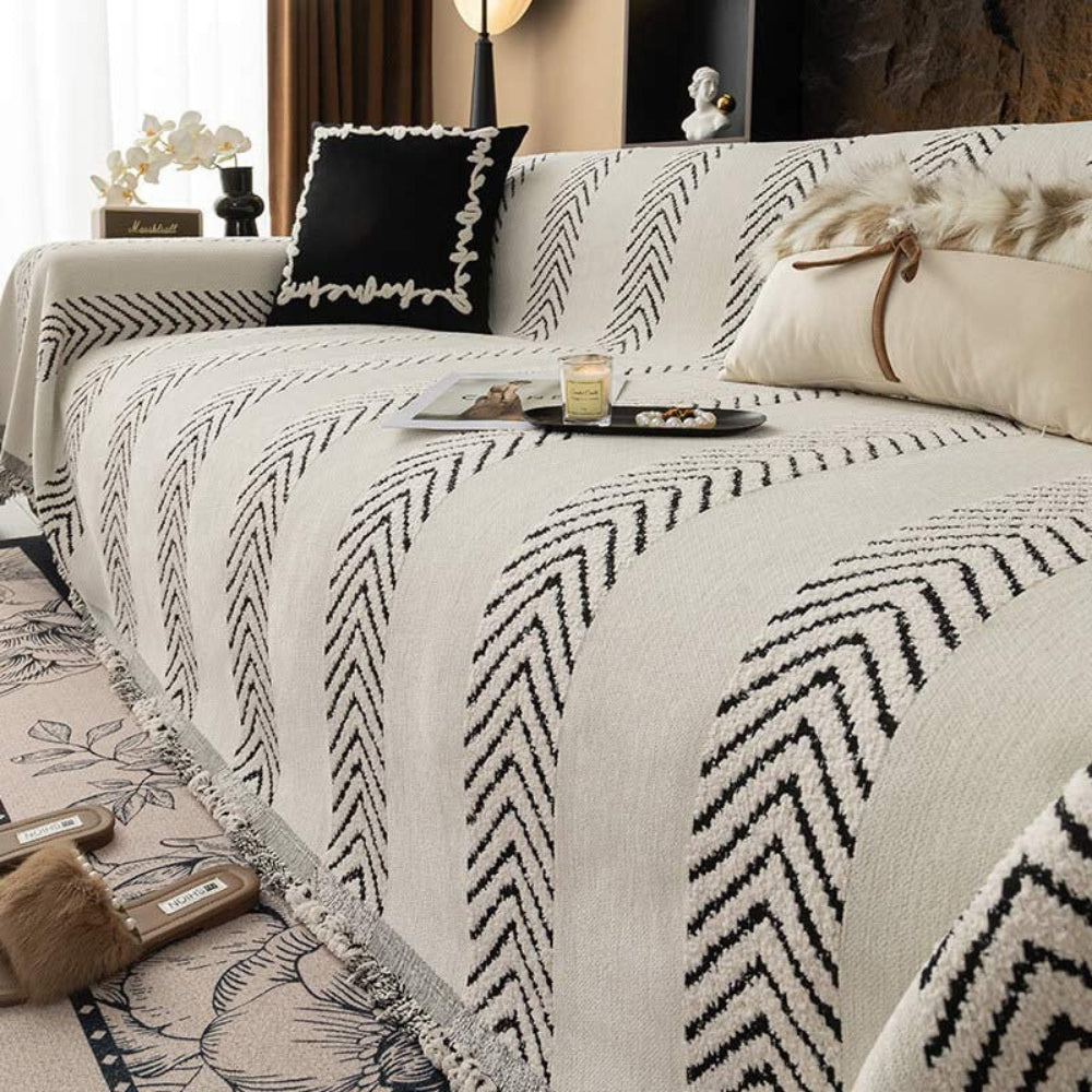 Plush Herringbone Soft Couch Slipcover