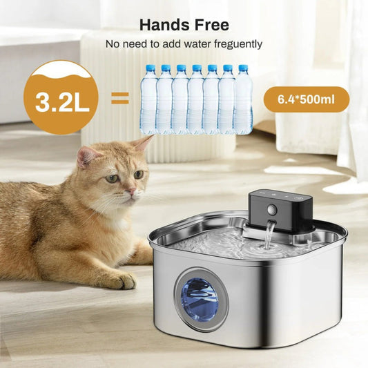 Automatic Pet Water Fountain - Stainless Steel 3.2L - Peties