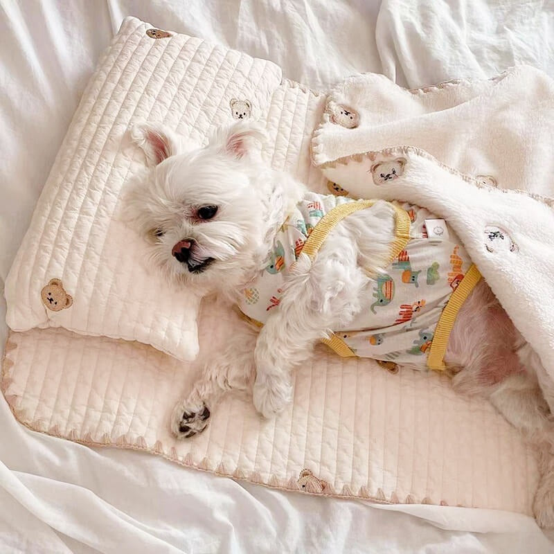 Colorful Dog Print Soft Pet Bedding Set - Peties