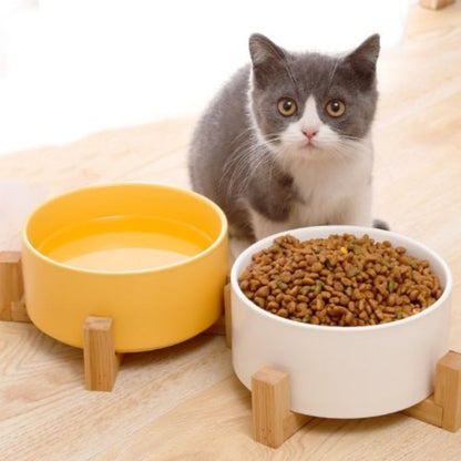 Classic Dog Food Bowl with Wooden Base - Peties