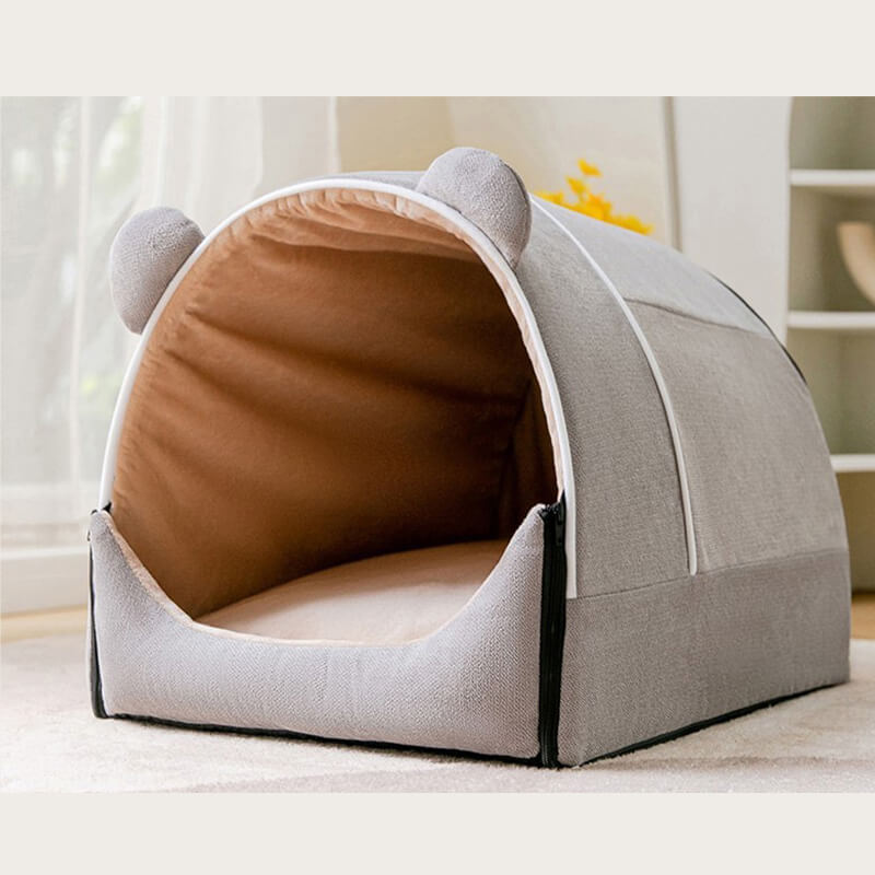 Pet Bed with Cute Ears - Convertible House & Mat - Peties