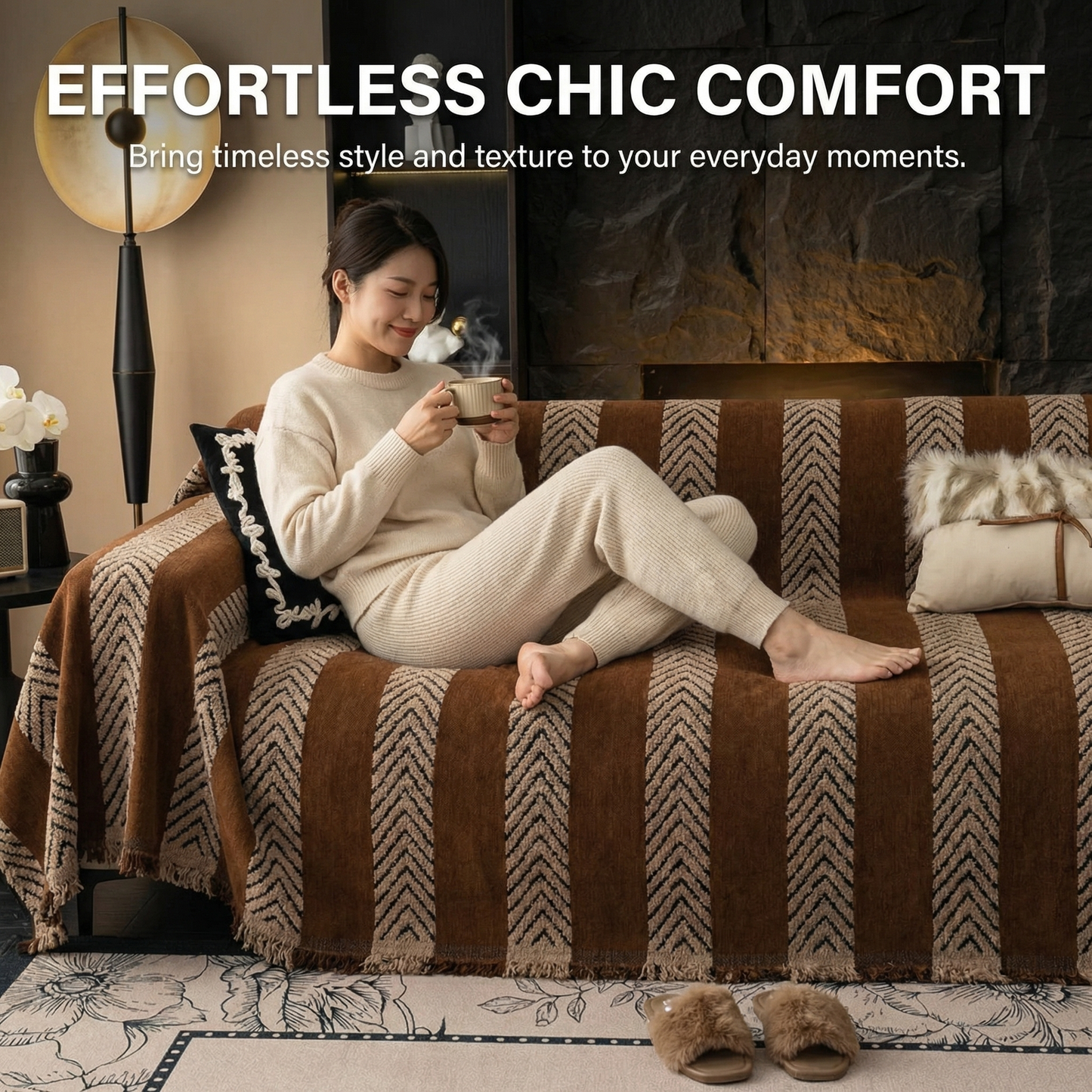 Large Monochrome Jacquard Sofa Blanket for Pet Protection